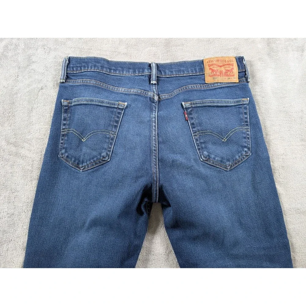 Levi’s 514 Jeans Mens 34x30 Blue Straight Fit Stretch Denim Mid Rise Casual